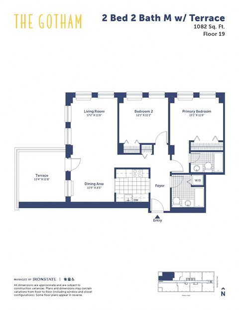 Floor plan for 2 beds, 2 baths, 1082 sqft